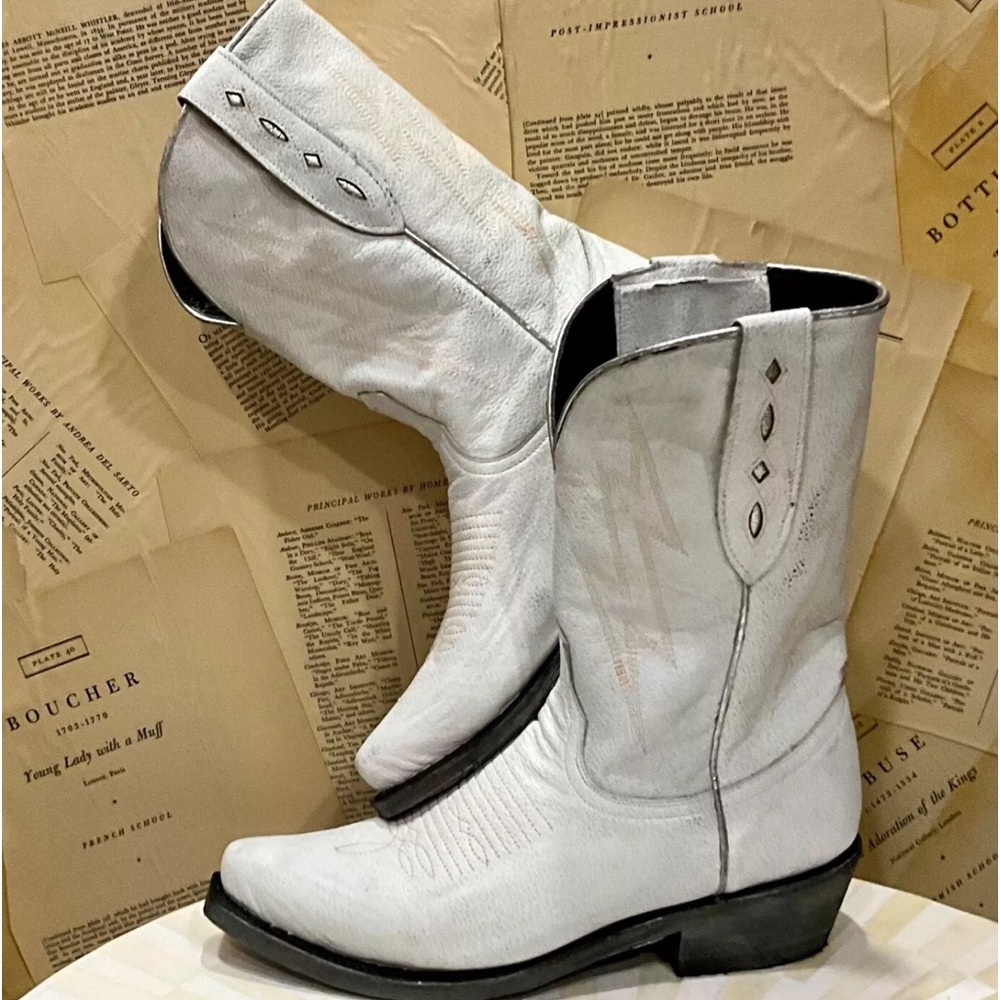 Free People Mexicana Lightning Strikes Western Boot White Distressed
